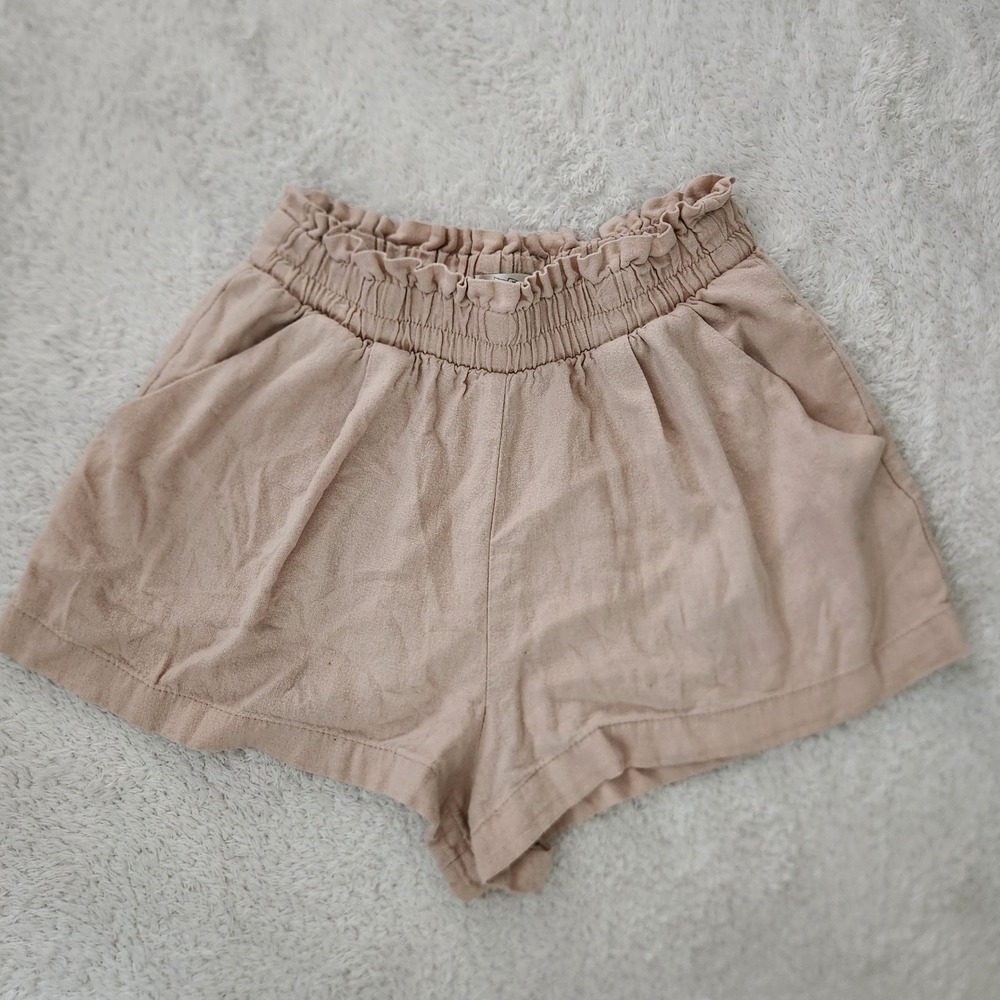 Pool Lojas Riachuelo Linen Blend Paperbag Waist Shorts Tan Beige Women Size 40
